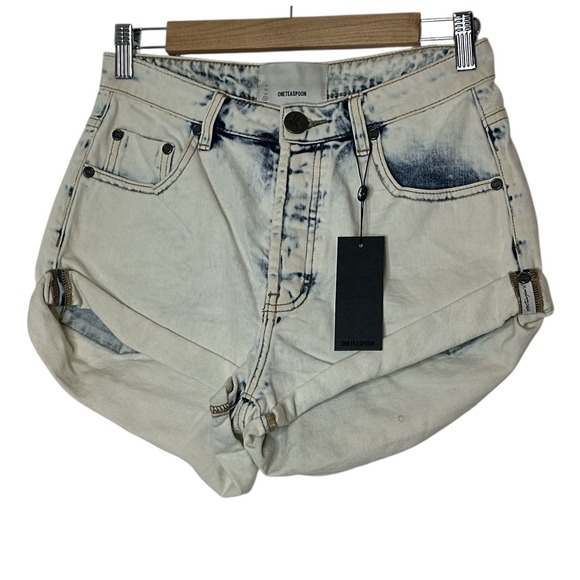 One Teaspoon Jean Shorts Womens Size 25 Blue Button Fly High Rise Distressed New